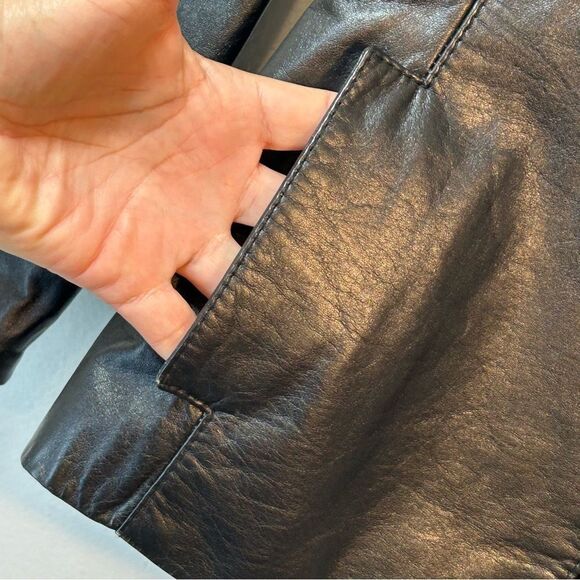 EXTE COLLEZIONE VERSACE WOMANS LEATHER JACKET BLAZER 42 US 6 BLACK ITALY CUT OUT - Picture 8 of 16